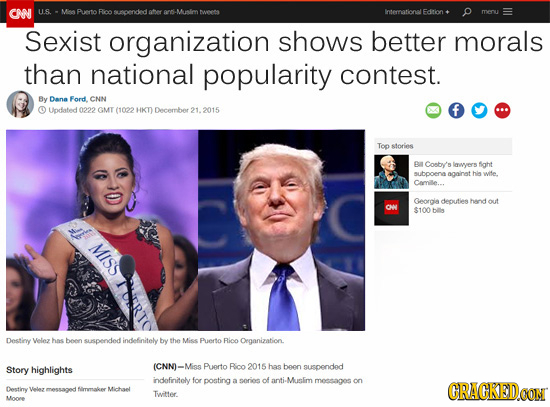 CAN U.S. Mee Puerto Rico supended oery k. -Munlim M Interrational edition meru Sexist organization shows better morals than national popularity contes