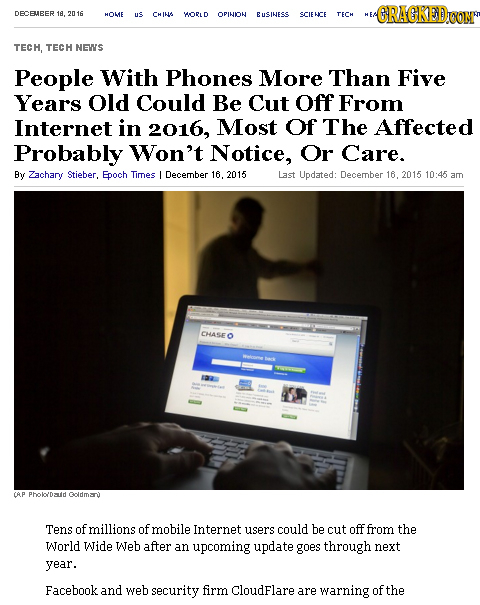 DECBHEER ACRAGKED 16,2 HOME us CHING WORLD OPINION EusIness SCIENCE TECH TECH, TECH NEWS People With Phones More Than Five Years Old Could Be Cut off