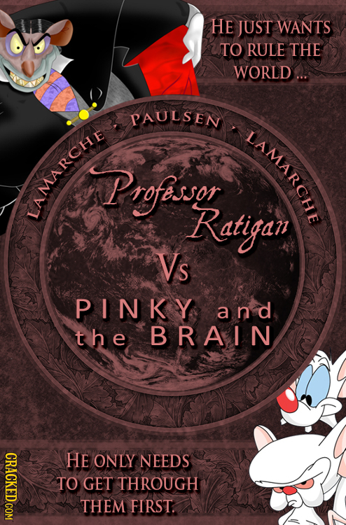 HE JUST WANTS TO RULE THE WORLD... PAULSEN LAMARCHE Profasor AMARCHE Ratigan Vs PINKY and the BRAIN CRACKED COM HE ONLY NEEDS TO GET THROUGH THEM FIRS