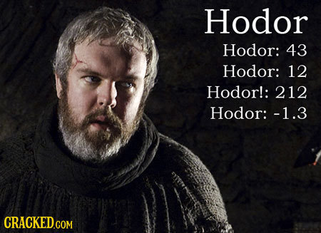 Hodor Hodor: 43 Hodor: 12 Hodor!: 212 Hodor: -1.3 LLS 