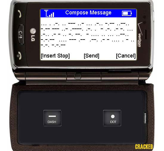 T.l Compose Message C/4 LG verizon [insert Stop] [Send] [Cancell] DASH DOT CRACKED 
