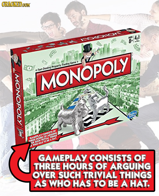 CRAGKED.OM ATS I0ON15 8* BOE Gane Tadins Froperty Fast Dealins MONOPOLY 700 HOURSOROHINGS HA ER HAS KHO GAMEPLAY CONSISTS OF THREE HOURS OF ARGUING OV