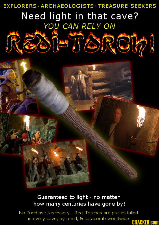 EXPLORERS ARCHAEOLOGISTS. TREASURE-SEEKERS Need light in that cave? YOU CAN RELY ON RaTORGh! Guaranteed to light- no matter how many centuries have go