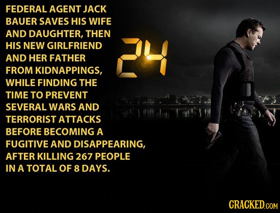 FEDERAL AGENT JACK BAUER SAVES HIS WIFE AND DAUGHTER, THEN HIS NEW GIRLFRIEND AND HER FATHER FROM KIDNAPPINGS, WHILE FINDING THE TIME TO PREVENT SEVER