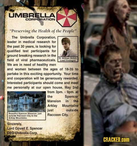 UMBRELLA CORPORATION Preserving the Health of the People The Umbrella Corporation. leader in medical research for the past 30 years, is looking for 
