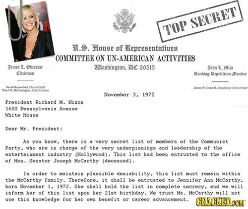 SECRET TOP 1.S. HHouse nf Representatiues COMMITTEE ON UN-AMERICAN ACTIVITIES 3ames 2 Oberstar Relashington. C 20515 3obm L Stica C&tirman Ranking Rep