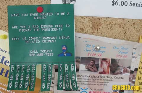 $6.00 Senic HAVE YOU EVER WANTED TO BE A NINJA? ARE DUDE TO YOU A BAD ENOUGH KIDNAP THE PRESIDENT? NINJA HELP US COMMIT RAMPANT RELATED CRIMES! Hrs o