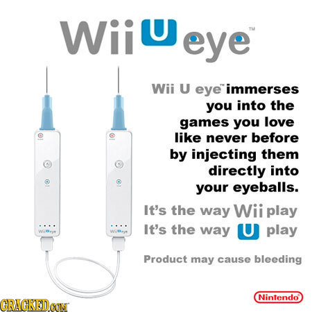 Wiieye Wii U eye immerses you into the games you love like never before by injecting them directly into your eyeballs. It's the way Wii play It's the 