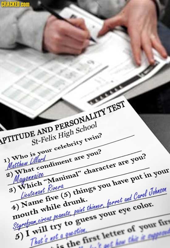 CRACKED.COM r TEST PERSONALITY AND School High PTITUDE St-Felix twin? celebrity is your Who you? 1) Lillard are you? Matthew are condiment What charac