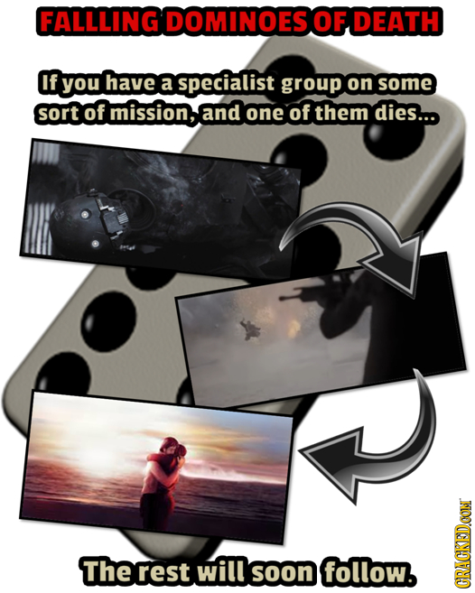 FALLLING DOMINOES OF DEATH If you have a specialist group on some sort of mission,and one of them dies... Therest willsoonfollow. CRACKEDCON