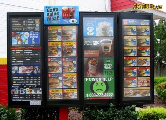 CRACKED.OON Extra Value M Meal! 404 1 atoinvt Breakfast an Rhoat 169 A he 199 119 Mario Chaallesge INNS7 69C COFFEE V S new CPees UE SNACK WRAP $ 159