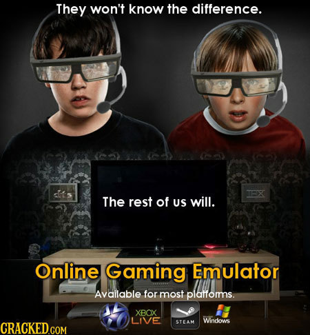 They won't know the difference. The rest of US will. Online Gaming Emulator Available for most platfoms. XBOX LIVE Windons STEAM