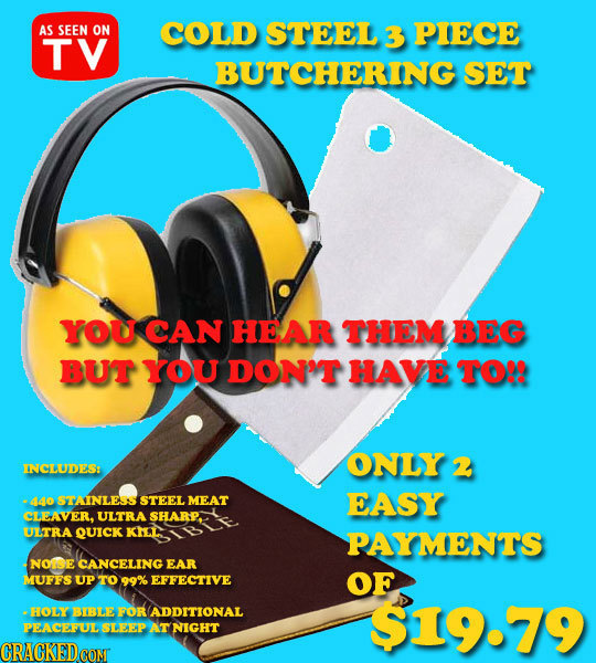 AS SEEN ON COLD STEEL 3 PIECE TV BUTCHERING SET YOU CAN HEAR THEM BEG BUT YOU DON'T HAVE TO! ONLY INCLUDES 2 ado STAINLESS STEEL MEAT EASY CLEAVER, UL