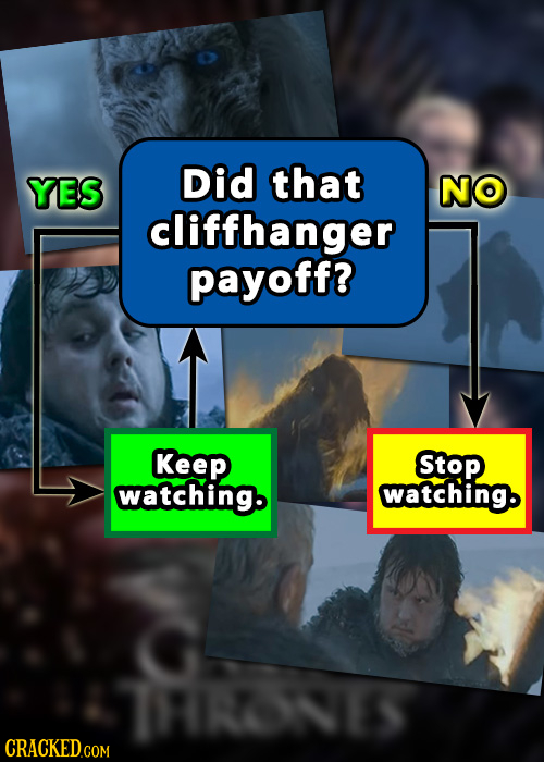 YES Did that NO cliffhanger payoff? Keep Stop watching. watching. CRACKED.COM