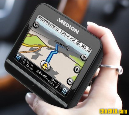Approaching: MEDION Silent Hill Silent 4 TMC Hill ID GPS M O 35 40 moh mph 01:480:36 50 ml CRACKED.COM