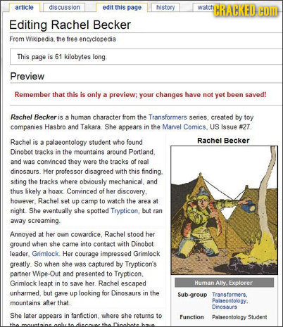 article discussion edit this page history watch CRACKED COIH Editing Rachel Becker From wikipedia. the free encvdopedia This page is 61 kilobytes long