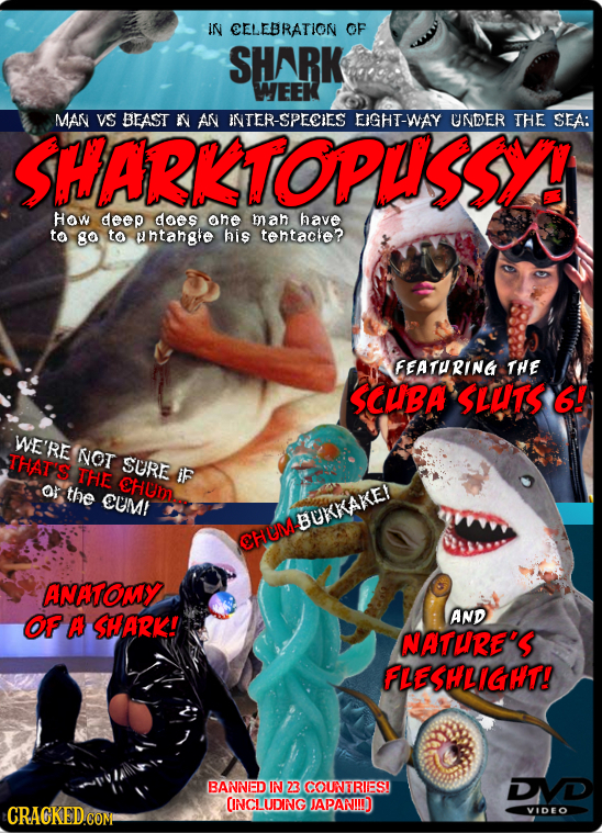 IN CELEBRATION OF SHARK WEEK MAN VS BEAST N AN INTER-SPECIES EIGHT-WAY UNDER THE SEA: SHARKTOPUSSY! HOW deep does ahe ma have to go to untangle his te