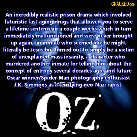 CRACKED An incredibly realistic prison drama which involved futuristic fast-aging drugs that allowed you to serve lifetime a sentence in a couple week