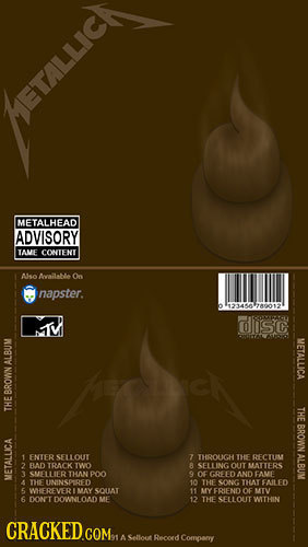 Ftl METALHEAD ADVISORY TAME CONTENT Asellahle On napster. 1234401780012 disc METALLICA ALBUM THE THE BROWN o. 1 ENIFR SELLOUY 7 THENOUCHTHE NECUM 2 FL