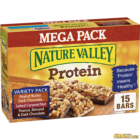 MEGA PACK NATURE VALLEY Protein Because 'Protein' means 'Healthy'! VARIETY PACK Peanut Butter 15 Dark Chocolate Salted Caramel Nut BARS Peanut, Almond