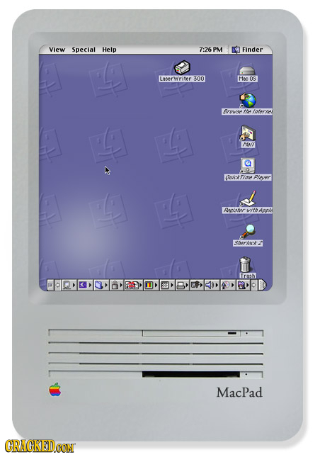 View Special Help 7:26 PM Finder Laserwriter 300 Mec os Ernot to loerna MoI G Dukk TIOna Plnwr Ri'ster vith Aeal SAeoF Trash MacPad CRACKEDCON