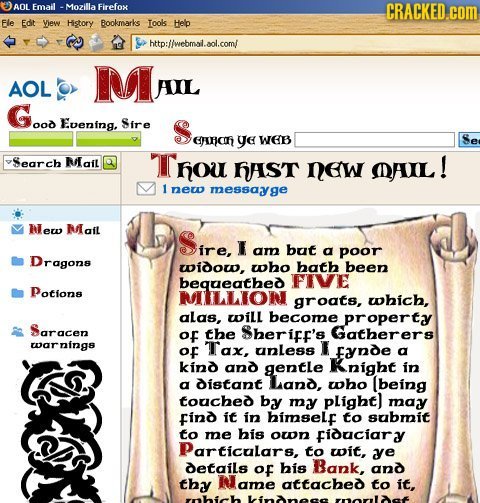 AOL Email -Mozilla Firefox CRACKED.com Ele Edit Yiew History Bookmarks Iools Hep http:l/webmail.aol.com MAL AOL ood Evening. Sire 6Cn ye WEB Search Ma