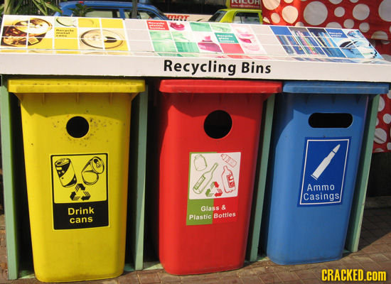 T Recycling Bins IID Ammo Casings Drink Glass & Plastic Bottles cans CRACKED.cOM