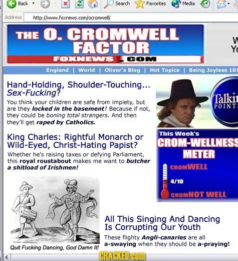 Back Search Favorites Media Address http:l/www.foxnews.com/ocromwell THE O. CROMWELL FACTOR FOKNEWSS DOM England I World I Oliver's Blog I Hot Topics 