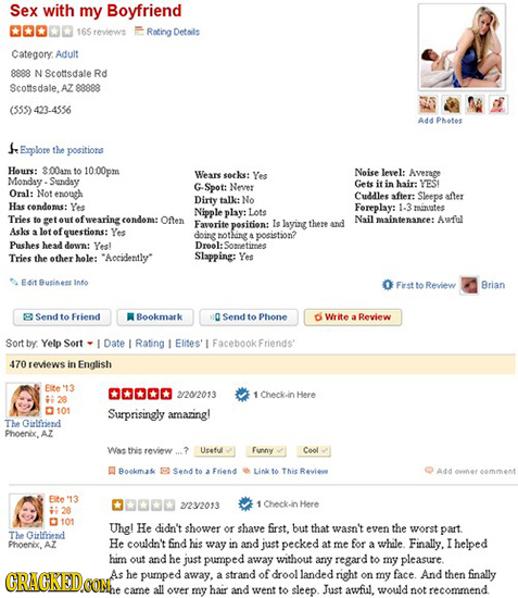 Sex with my Boyfriend DOD 16S reviews Rating Details Category. Adult 8888 N Scottsdale Rd Scottsdale. AZ 88888 (555) 423-4556 Add Photes S Explore the