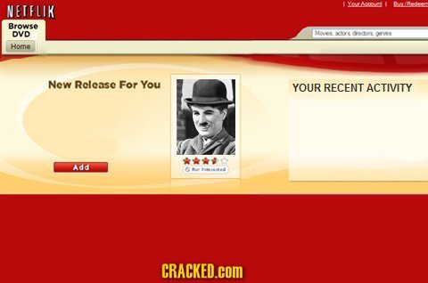 E NETFLIK You Apet BuBesleo Browse DVD Mes COFS Cnt ores Home New Relcase For You YOUR RECENT ACTIVITY ADR tne CRACKED.cOM
