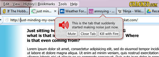 Edit View History Bookmarks Tools Help CRACKEDCONM C If The Hobb... just min... x Weather For... lol annoying - ... W Ninja - Wiki... Rece http://just