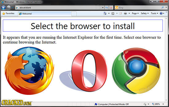 Welcomet Windows Internet Expioref aboutblank Bing Fevnrtes Wekeemel Page Safety Tools Select the browser to install It appears that you are running t