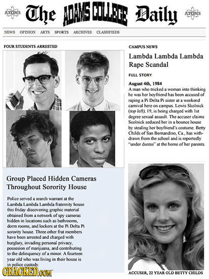 Che ADANS COLLEGS Daily ATOMS NEWS OPINTON ARTS SPORTS ARCHIVES CLASSIFIEDS FOUR STUDENTS ARRESTED CAMPUS NEWS Lambda Lambda Lambda Rape Scandal FULL