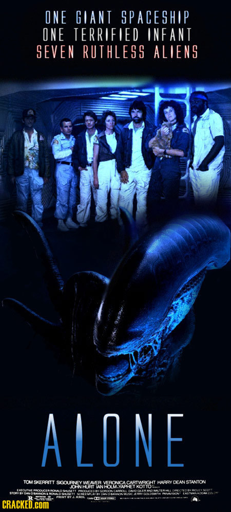 ONE GIANT SPACESHIP ONE TERRIFIED INFANT SEVEN RUTHLESS ALIENS ALINE TOMSKERRITT SIGOURNEY WEAVER ONCACAORO HARRY AN STANTON JOHNHURT CRACKED.COM