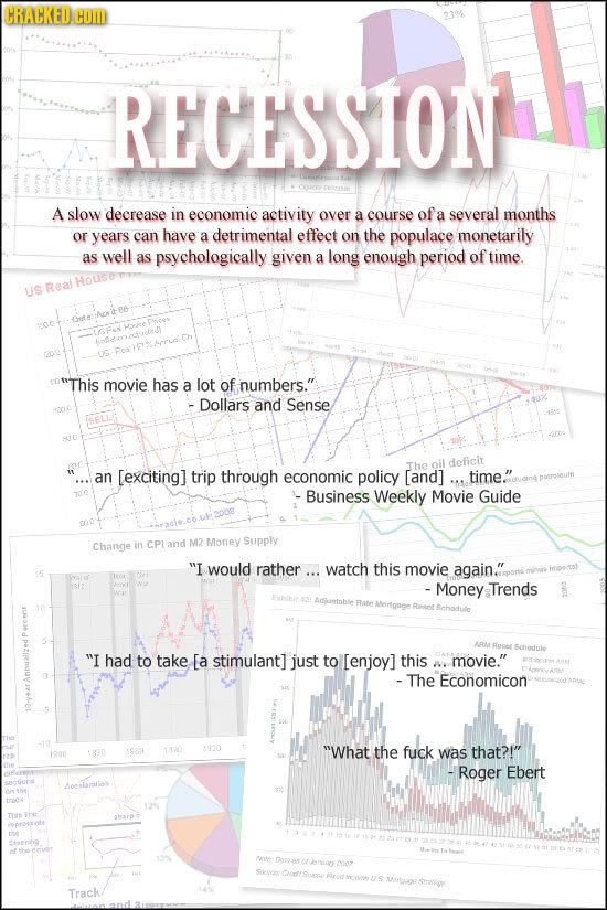 CRACKED COM RECESION A slow decrease in economic activity over a course ofa a several months or years can have a detrimental effeet on the populace mo