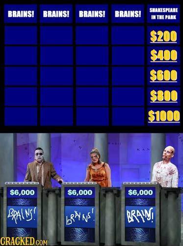 SHAKESPEARE BRAINS! BRAINS! BRAINS! BRAINS! IN THE PARK $200 $400 S6OO $800 $1000 --E $6,000 $6,000 $6,000 BRAINS! bRNS' BRAIN!