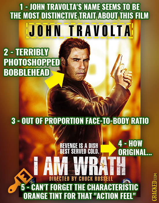 1 -JOHN TRAVOLTA'S NAME SEEMS TO BE THE MOST DISTINCTIVE TRAIT ABOUT THIS FILM JOHN TRAVOLTAI 2TERRIBLY PHOTOSHOPPED BOBBLEHEAD 3-OUT OF PROPORTION FA