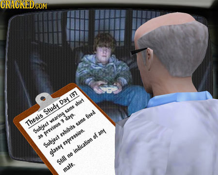 CRACKED 137 Day shirt Study same days. finxed Thesis wearing 3 same Subiect Previous exhibits any as of Subject expression glassy indication no Stitl