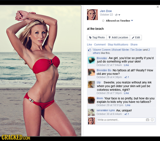 Jen Doe October 22 Allowed on Timeline at the beach Tag Photo Add Location Edit Like Comment Stop Nosfications Share Btn T in and 2 others like this.