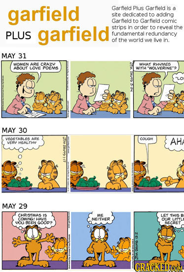 garfield Garfield Plus Garfield Is a site dedicated to adding Garfield to Garfield comic garfield strips in order to reveal the PLUS fundamental redun