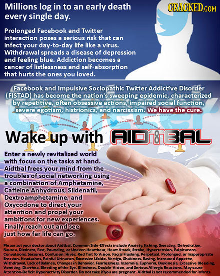 Millions log in to an early death every single day. Prolonged Facebook and Twitter interaction poses a serious risk that can infect your day-to-day li