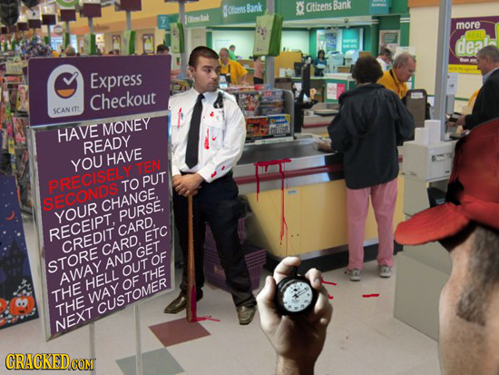 aers Bank Citizens Bank JOm aek more de? Express Checkout SCANI MONEY HAVE mils READY HAVE YOU Tt PRERGI TO PUT SECONDE CHANGE YOUR PURSE RECEIPT CARD