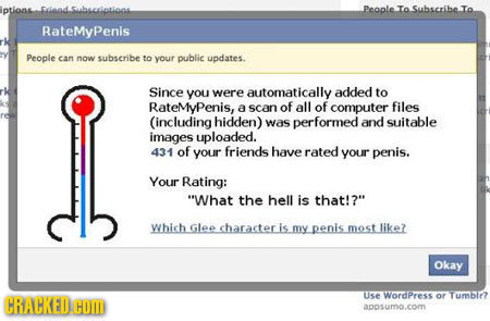 ption iaad People To Subscribe.To RateMyPenis People Can mow subscribe to your public updates. Since you were automatically added to RateMyPenis, a sc