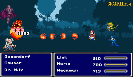 CRACKED.COM 1983 Gonondorf Link 910 Bowser Morio 720 Dr. Wily Megaman 713