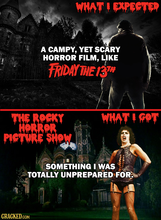 WHA'T EXPEITED A CAMPY, YET SCARY HORROR FILM, LIKE FRIDAY THE B3IR THE ROCKY WHAT GOT HORROR PIGTURE SHOW SOMETHING I WAS TOTALLY UNPREPARED FOR. CRA