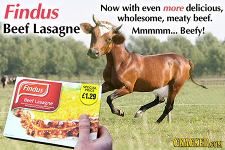 Findus Now with even more delicious, wholesome, meaty beef. Beef Lasagne Mmmmm... Beefy! Findus CPECLAL PAICE 1.29 Beef Lasagne CRACKEDCO