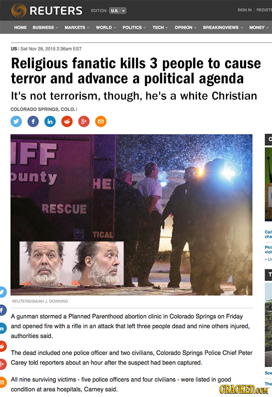 REUTERS EDITION: U.S. SIGN IN REGISTE HOME BUSINESS MARKETS WORLD POLITICS TECH OPINION BREAKINGVIEWS MONEY US Sat Noy 28.205 236am EST Religious fana