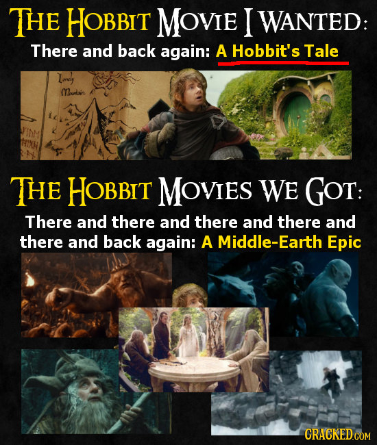 THE HOBBIT MOVIE I WANTED: There and back again: A Hobbit's Tale Iimely Mnotn THE HOBBIT MOVIES WE GOT: There and there and there and there and there