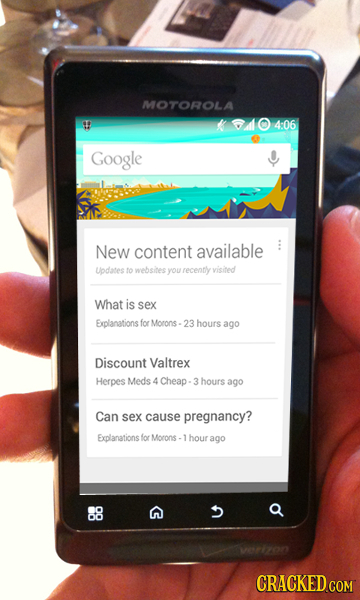 MOTOROLA 104:06 Google New content available Updates to websites you recently visited What is sex Explanations for Morons - 23 hours ago Discount Valt