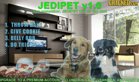 JEDIPET V1.0 CRACKEDCONT Youe rernember. JEDIPET will do the rest 1. THROW BANB 2. GIVE COOKIE 3. BELLY RUB 4. DO TRICKS IPGRADE TO A PREMIUM ACCOUNT 